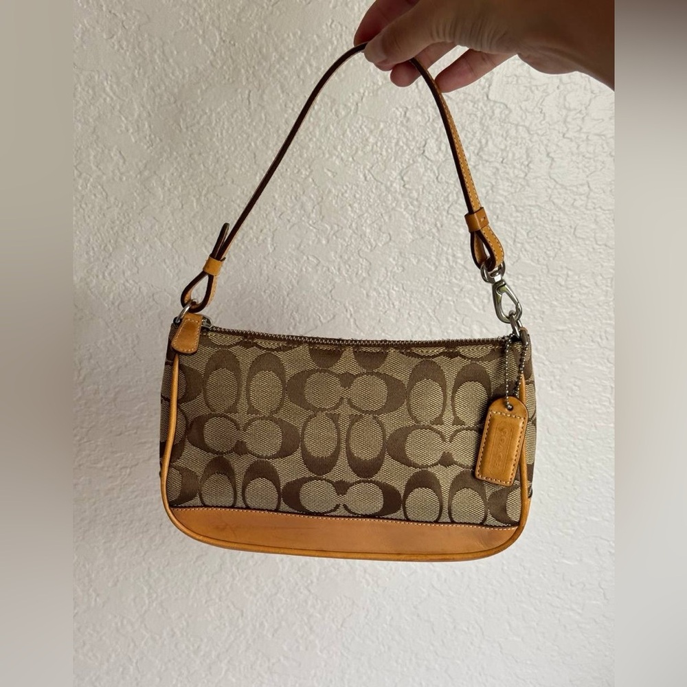 Coach Y2K Signature Tan Leather Demi Mini Shoulder Bag Baguette